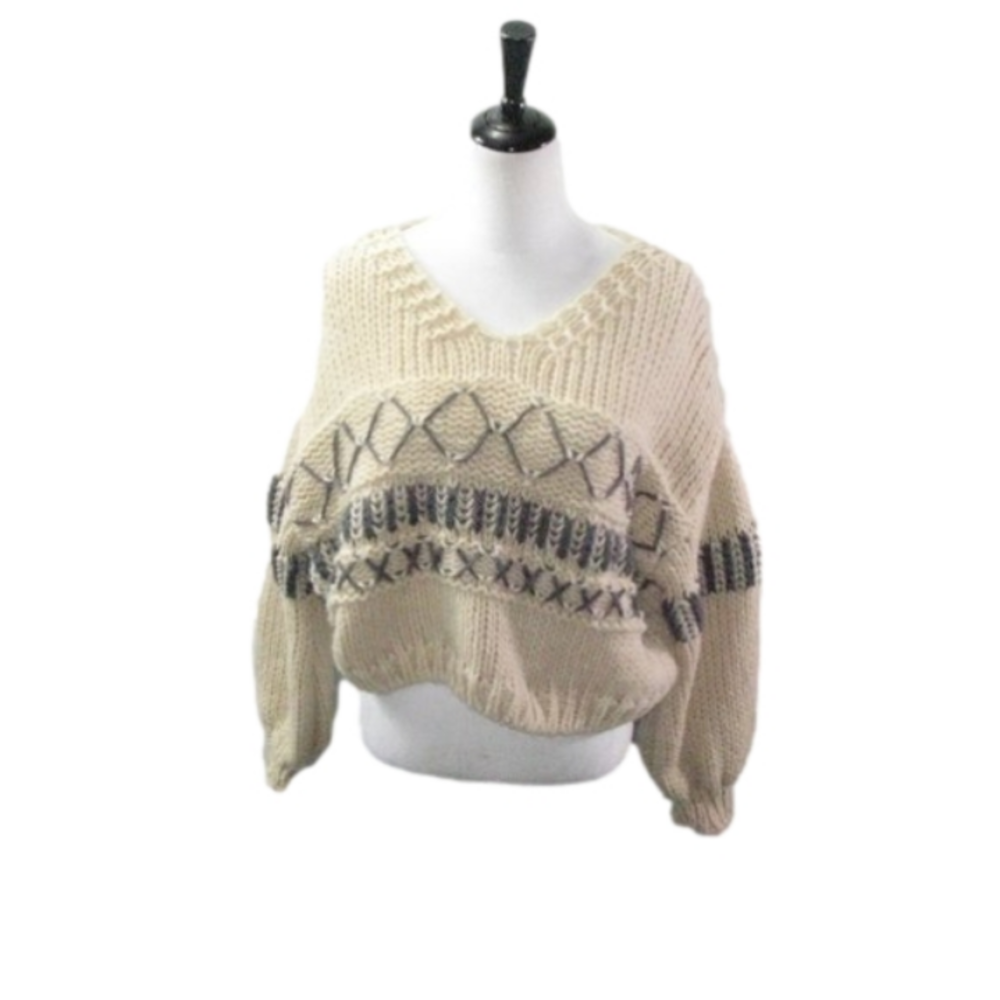 Shein Cream/Gray Boxy Cut Cropped Sweater Size Medium